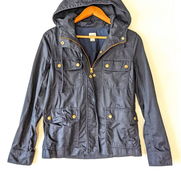 J CREW women's resin coated hooded twill jacket - Picture 2 of 9